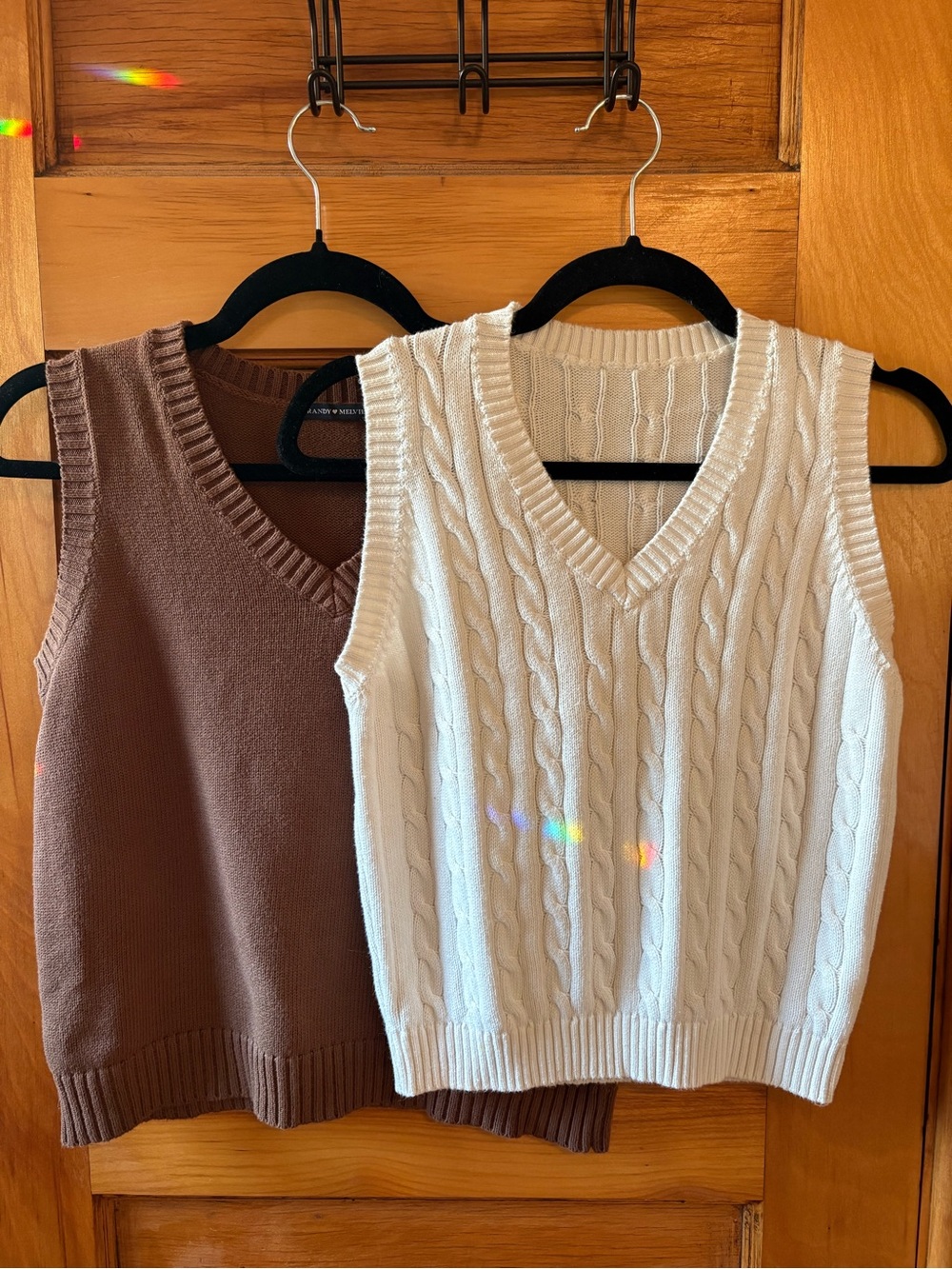 Lot of 2 Brandy Melville V-Neck Sweater Vests in Cream and Brown